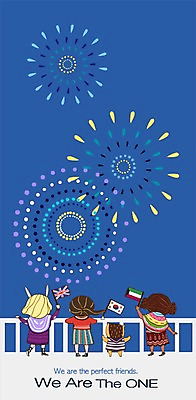 전신 PSD 외국인 여자 어린이 일러스트 난간 함께함 폭죽 불꽃놀이 서기 사람 소녀 이벤트 여러명 축제 국기 다문화 어린이세상 다인종 소통 여자만 어린이만 소녀만 국내일러스트 다수 컨셉 모션 놀이 인종 사회이슈 파일형식