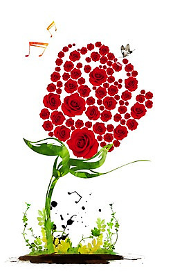 PSD 식물 동물 편집이미지 꽃 나비 곤충 잎 음표 사람없음 빨간색 장미 흙 이미지편집 기호 음악 컬러 파일형식