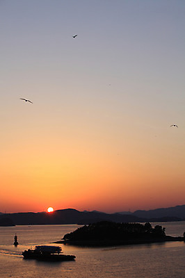 포토 JPG 주간 나무 식물 동물 실루엣 교통수단 바다 섬 자연 갈매기 하늘 산 한국 등대 세마리 풍경 사람없음 야외 일출 노을 일몰 비행 한척 어선 경상남도 통영 남해 선박 국내포토 자연요소 1 아시아 교통 수상교통 배_교통 조류 촬영기법 3 경상도 생태계 파일형식