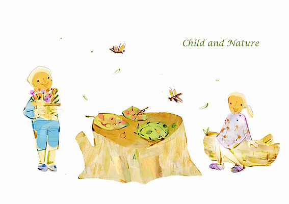 전신 PSD 나무 식물 동물 여자 남자 어린이 음식 나비 곤충 의자 일러스트 자연 놀이 탁자 미소 웃음 사람 소녀 소년 두명 기둥 순수 나무기둥 나무밑둥 소꿉놀이 어린이만 국내일러스트 건축 가구 컨셉 표정 생태계 파일형식