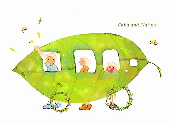 PSD 식물 여자 남자 어린이 잎 일러스트 자동차 자연 놀이 나뭇잎 미소 웃음 사람 소녀 소년 여러명 순수 어린이만 국내일러스트 육상교통 다수 컨셉 표정 생태계 파일형식