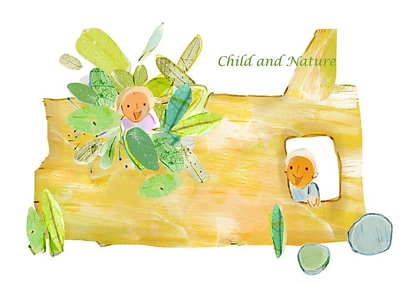 PSD 나무 식물 여자 남자 어린이 잎 일러스트 자연 놀이 미소 웃음 사람 소녀 소년 두명 순수 숨바꼭질 어린이만 국내일러스트 컨셉 표정 생태계 파일형식