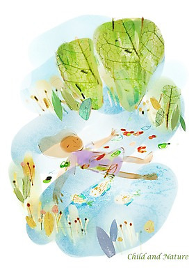 PSD 나무 식물 여자 호수 어린이 잎 일러스트 자연 놀이 한명 미소 웃음 사람 소녀 연못 순수 여자만 여자한명만 어린이만 소녀만 소녀한명만 국내일러스트 1 컨셉 표정 생태계 파일형식