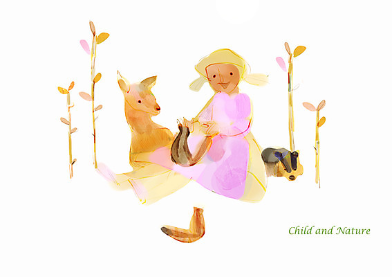 PSD 식물 동물 여자 어린이 일러스트 포유류 자연 놀이 사슴 한명 미소 웃음 사람 소녀 순수 다람쥐 스컹크 여자만 여자한명만 어린이만 소녀만 소녀한명만 국내일러스트 1 컨셉 표정 설치류 생태계 파일형식