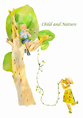 전신 PSD 나무 식물 여자 남자 어린이 일러스트 자연 놀이 미소 웃음 사람 소녀 소년 두명 덩굴 순수 어린이만 국내일러스트 컨셉 표정 생태계 파일형식