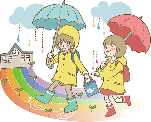전신 식물 여자 어린이교육 교육 남자 어린이 무지개 가방 일러스트 우산 학교 날씨 장화 서기 미소 웃음 사람 소녀 소년 두명 건물 친구 새싹 걷기 비 먹구름 등교 하교 우비 매기 하교길 어린이만 국내일러스트 AI파일 자연요소 건축물 잡화 옷 신발 관계 모션 표정 등하교 파일형식 벡터 구름_자연