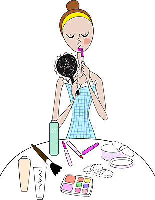 라이프스타일 여자 여유 일러스트 한명 미소 웃음 사람 앉기 상반신 성인 라이프 화장 뷰티 화장품 거울 립스틱 화장용품 붓 병 손거울 퍼프 화장대 스킨 파우더 분첩 로션 아이섀도 여자만 여자한명만 성인여자만 성인만 국내일러스트 AI파일 1 식기 감정 가구 모션 표정 생활 미용용품 파일형식 벡터