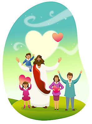 전신 여자 남자 기독교 종교 어린이 백그라운드 일러스트 사랑 서기 미소 웃음 사람 손짓 소녀 소년 여러명 성인 믿음 희망 하트 예수 성도 국내일러스트 AI파일 모양 감정 다수 모션 표정 신_종교 파일형식 벡터