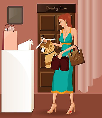 전신 우먼라이프 라이프스타일 옷 여자 패션 상의 가방 일러스트 하의 한명 서기 미소 웃음 사람 성인 쇼핑 뷰티 쇼핑백 문 상점 우아함 계산대 드레스룸 피팅룸 여자만 여자한명만 성인여자만 성인만 국내일러스트 AI파일 1 잡화 컨셉 모션 표정 생활 옷가게 파일형식 벡터