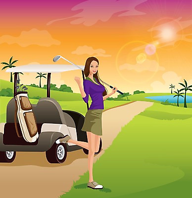 전신 나무 식물 구름 우먼라이프 라이프스타일 여자 스포츠 골프 일러스트 골프장 하늘 레저 한명 서기 미소 웃음 사람 잔디 성인 물 레포츠 야자수 운동 골프채 연못 골프가방 웅덩이 골프카트 열대나무 여자만 여자한명만 성인여자만 성인만 국내일러스트 AI파일 자연요소 1 가방 스포츠시설 모션 골프용품 표정 건강 생활 구기 파일형식 벡터