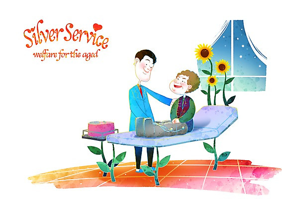 전신 PSD 식물 라이프스타일 여자 노년 남자 꽃 할머니 일러스트 창문 해바라기 서기 미소 웃음 사람 앉기 성인 두명 라이프 치료 실버라이프 노후 진료 의사 침대 봉사 도움 사회 실버 자원봉사자 사회이슈 사회복지 복지 노인복지 사회봉사 물리치료 의료봉사 노인만 성인만 국내일러스트 가구 컨셉 의학 모션 표정 생활 의료진 공동체 파일형식