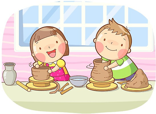 그릇 여자 어린이교육 교육 남자 어린이 일러스트 창문 미소 웃음 사람 소녀 소년 상반신 두명 체험학습 체험 도자기 도자기공예 도자기물레 어린이만 국내일러스트 AI파일 식기 컨셉 표정 공예 물레 파일형식 벡터