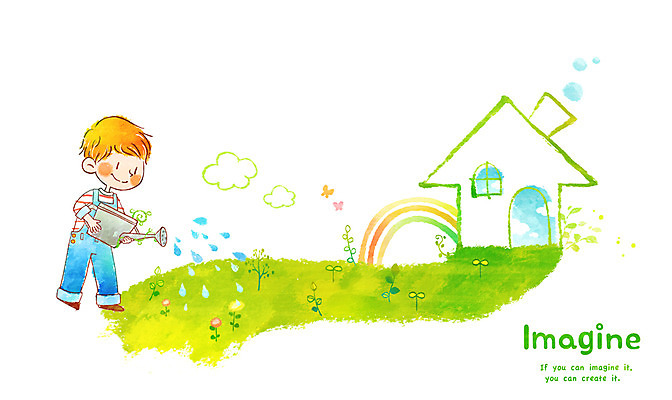 전신 PSD 나무 식물 남자 어린이 무지개 일러스트 상상 주전자 주택 상상일러스트 한명 서기 미소 웃음 사람 소년 초원 판타지 물뿌리개 풀 물주기 남자만 남자한명만 어린이만 소년만 소년한명만 국내일러스트 자연요소 1 모션 주방용품 표정 건물 파일형식