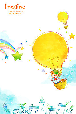 PSD 남자 별 어린이 무지개 일러스트 전구 상상 주택 상상일러스트 한명 서기 미소 웃음 사람 소년 상반신 건물 판타지 마을 기구 열기구 도시 백열등 남자만 남자한명만 어린이만 소년만 소년한명만 국내일러스트 자연요소 1 건축물 항공교통 모션 조명 표정 파일형식