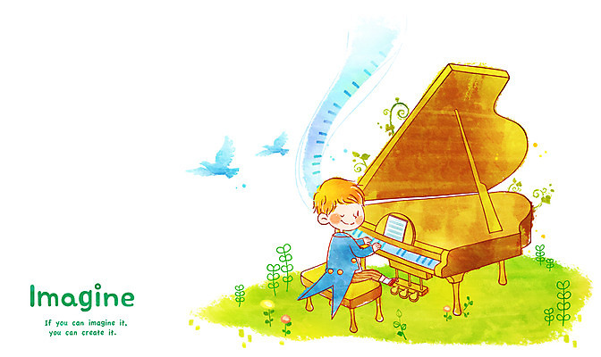 전신 PSD 식물 동물 남자 어린이 악기 연주 일러스트 상상 조류 상상일러스트 한명 미소 웃음 사람 앉기 소년 판타지 풀 건반 피아노 건반악기 그랜드피아노 피아니스트 남자만 남자한명만 어린이만 소년만 소년한명만 국내일러스트 1 음악 모션 표정 연주자 파일형식