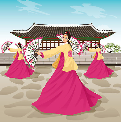 전신 나무 식물 구름 한국문화 한국전통 전통 여자 명절 전통문화 문화 일러스트 하늘 주택 기와집 서기 미소 웃음 사람 성인 세명 전통놀이 춤 부채 전통의상 한복 부채춤 여자만 성인여자만 성인만 국내일러스트 AI파일 자연요소 동양문화 기념일 모션 놀이 문화예술 한옥 한국 표정 건물 전통공연 전통무용 파일형식 벡터