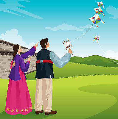 전신 구름 한국문화 한국전통 전통 여자 명절 남자 전통문화 문화 일러스트 하늘 서기 사람 손짓 성인 두명 담장 전통놀이 검지손가락 가리킴 전통의상 한복 연 연날리기 방패연 실타래 얼레 성인만 국내일러스트 AI파일 자연요소 동양문화 기념일 손가락 모션 놀이 한국 놀이용품 파일형식 벡터