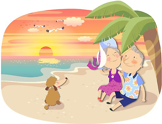 전신 나무 식물 구름 라이프스타일 부부 커플 여자 할아버지 노년 남자 할머니 여유 바다 일러스트 포유류 갈매기 조류 하늘 휴식 미소 웃음 사람 앉기 성인 해변 두명 라이프 실버라이프 노후 태양 노을 노부부 일몰 실버 개 강아지 즐거움 노인만 성인만 국내일러스트 AI파일 자연요소 동물 감정 컨셉 관계 모션 표정 생활 반려동물 파일형식 벡터