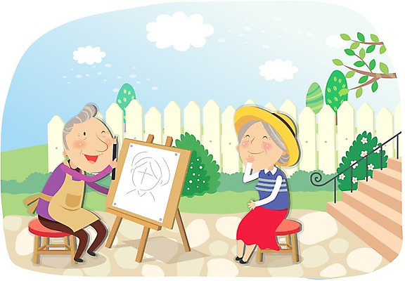 전신 나무 식물 구름 모자 라이프스타일 부부 커플 여자 할아버지 노년 남자 할머니 여유 의자 일러스트 하늘 휴식 미소 웃음 사람 앉기 성인 두명 라이프 실버라이프 노후 울타리 담장 계단 노부부 앞치마 그리기 실버 즐거움 이젤 그림 화가 노인만 성인만 국내일러스트 AI파일 자연요소 직업 잡화 감정 가구 컨셉 관계 모션 표정 생활 미술도구 파일형식 벡터