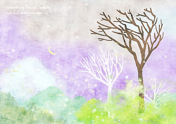 PSD 나무 식물 백그라운드 잎 일러스트 자연 나뭇잎 산 풍경 사람없음 달 나뭇가지 초승달 자연백그라운드 국내일러스트 자연요소 생태계 파일형식