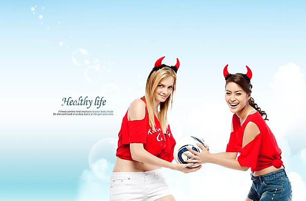 PSD 서양인 외국인 구름 편집이미지 여자 스포츠 포즈 올림픽 장난 반바지 축구공 응원 하계올림픽 모션 놀이 서기 미소 웃음 사람 손짓 상반신 20대 두명 옆모습 희망 응원용품 물방울 머리띠 즐거움 붉은악마 축구응원 열정 머리장식 빨간티셔츠 여자만 성인여자만 청년만 청년여자만 성인만 월드싸커 이미지편집 자연요소 감정 뷰포인트 장신구 바지 공 축구용품 표정 인종 청년 장식 오브젝트 파일형식