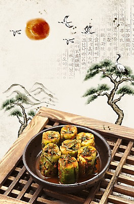 PSD 나무 식물 동물 편집이미지 한국문화 한국전통 전통 그릇 한식 음식 채소 조류 반찬 김치 오이 산 한국 사람없음 태양 학 소나무 문살 발효 부추 오이소박이 오이김치 이미지편집 자연요소 동양문화 식기 아시아 파일형식