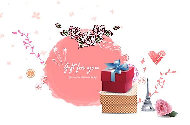 PSD 식물 편집이미지 기념일 꽃 리본 분홍색 컬러 포장 선물포장 선물 이벤트 사람없음 장식 선물상자 상자 장미 파티 하트 에펠탑 오브젝트 이미지편집 모양 파리 랜드마크 파일형식