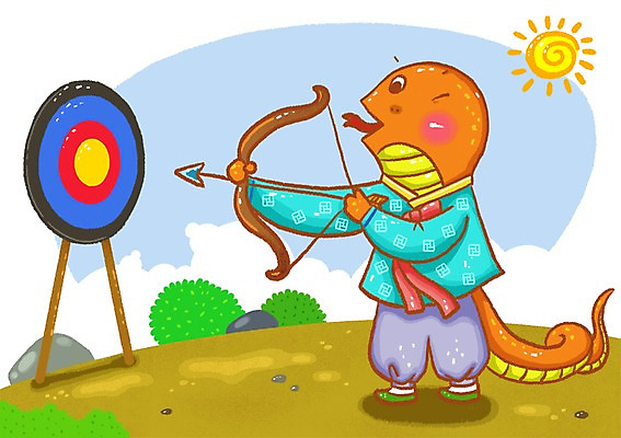 전신 PSD 나무 식물 동물 구름 캐릭터 한마리 한국전통 동물캐릭터 포즈 일러스트 전통캐릭터 화살 새해 서기 들기 사람없음 태양 십이지신 뱀띠 뱀 과녁판 한복 신년캐릭터 활 뱀캐릭터 국내일러스트 일러캐릭터 자연요소 1 전통 파충류 모션 한국 전통의상 파일형식