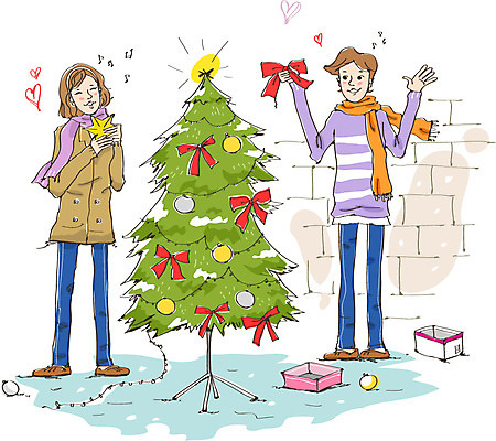 전신 나무 식물 라이프스타일 계절 여자 남자 별 리본 여유 크리스마스 겨울 일러스트 전구 휴식 서기 들기 사람 20대 성인 취미 두명 라이프 장식 상자 크리스마스트리 목도리 즐거움 청년만 성인만 국내일러스트 AI파일 자연요소 잡화 기념일 감정 컨셉 모션 청년 생활 파일형식 벡터