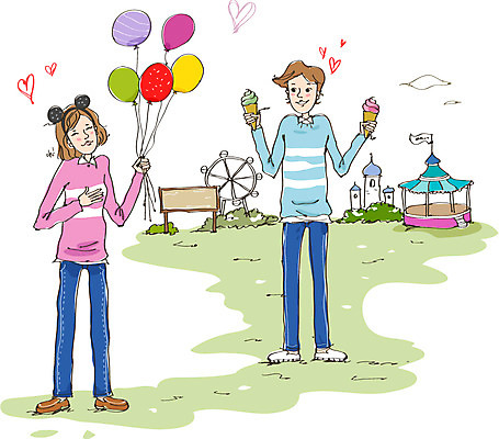 전신 라이프스타일 커플 여자 남자 여유 데이트 일러스트 놀이 휴식 아이스크림 서기 들기 사람 20대 성인 취미 두명 라이프 놀이공원 머리띠 놀이기구 즐거움 머리장식 풍선 청년만 성인만 국내일러스트 AI파일 감정 컨셉 장신구 관계 모션 디저트 청년 생활 장식 테마파크 파일형식 벡터