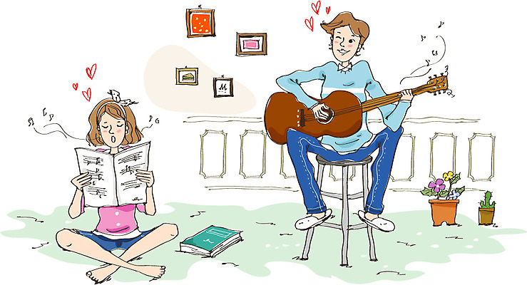 전신 식물 라이프스타일 여자 남자 꽃 화분 여유 악기 음악 액자 연주 거실 의자 음표 일러스트 노래 현악기 휴식 선인장 들기 사람 앉기 20대 성인 취미 두명 라이프 책 기타 악보 즐거움 청년만 성인만 국내일러스트 AI파일 기호 감정 가구 컨셉 모션 문화예술 청년 생활 파일형식 벡터