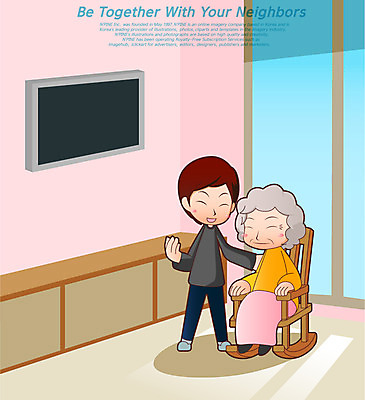 전신 여자 노년 남자 할머니 의자 일러스트 창문 서기 사람 앉기 20대 성인 두명 텔레비전 봉사 도움 자원봉사자 사회복지 복지 노인복지 더불어사는사회 사회봉사 흔들의자 80대 선행 치매 성인만 국내일러스트 AI파일 가구 컨셉 모션 청년 전자제품 질병 사회이슈 파일형식 벡터