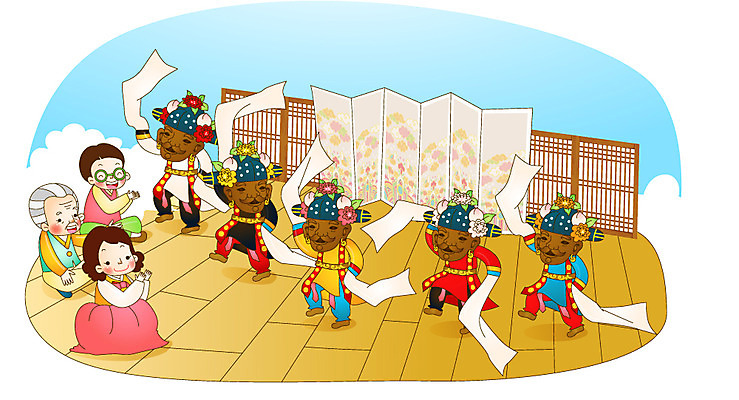 전신 한국문화 한국전통 전통 여자 할아버지 남자 전통문화 문화 어린이 일러스트 한국 가면 서기 사람 앉기 소년 여러명 성인 10대 30대 문 전통놀이 60대 한복 탈춤 아줌마 문살 탈 병풍 국내일러스트 AI파일 동양문화 노년 아시아 중년 다수 모션 청소년 놀이 장년 전통의상 전통공연 전통무용 주부 파일형식 벡터