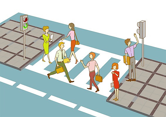 전신 PSD 여자 남자 도로 길 서류가방 가방 일러스트 비즈니스 서기 들기 사람 정장 여러명 20대 성인 걷기 직장인 비즈니스맨 비즈니스우먼 보행로 횡단보도 신호등 출근 청신호 퇴근길 청년만 성인만 국내일러스트 직업 잡화 옷 다수 교통시설 모션 청년 출퇴근 퇴근 파일형식