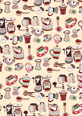 PSD 문양 커피 백그라운드 무늬 패턴 일러스트 벽지 주전자 사람없음 컵 숟가락 원두 패턴백그라운드 병 종이컵 커피메이커 포장지 오브젝트 그라인더 계량스푼 핸드드립 국내일러스트 식기 음료 포장 주방용품 수저 일회용 커피용품 파일형식