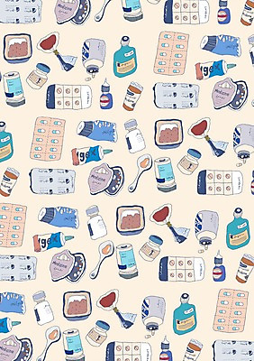 PSD 문양 백그라운드 무늬 패턴 일러스트 벽지 사람없음 알약 약 숟가락 패턴백그라운드 반창고 약병 포장지 오브젝트 물약 가루약 연고 국내일러스트 포장 의학 수저 의료용품 병_담는 파일형식