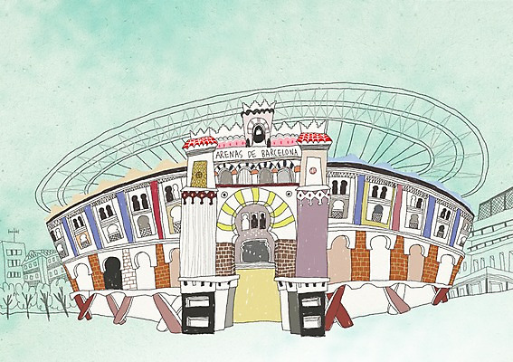 PSD 해외 건축물 건축 유럽 해외여행 여행 백그라운드 일러스트 풍경 사람없음 건물 관광지 도시 세계여행 스페인 세계명소 바르셀로나 복잡 투우장 국내일러스트 나라 컨셉 세계 투우 파일형식