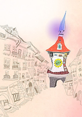 PSD 해외 건축물 건축 유럽 시계 해외여행 여행 백그라운드 일러스트 풍경 사람없음 건물 관광지 도시 세계여행 스위스 시계탑 세계명소 베른 복잡 국내일러스트 나라 컨셉 세계 탑 파일형식