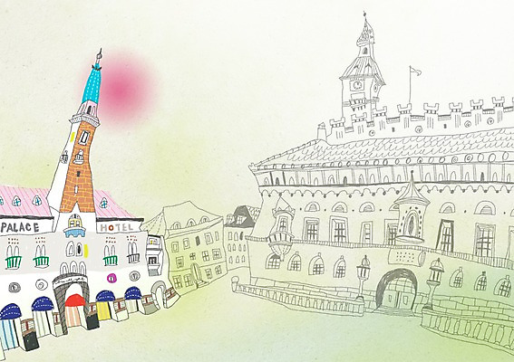 PSD 해외 건축물 건축 유럽 해외여행 여행 백그라운드 일러스트 덴마크 풍경 사람없음 건물 관광지 도시 세계여행 세계명소 시청 복잡 코펜하겐 국내일러스트 나라 컨셉 북유럽 세계 관공서 파일형식