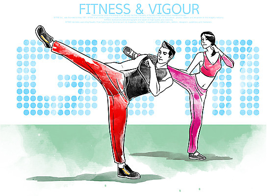 전신 PSD 라이프스타일 여자 남자 포즈 몸매관리 일러스트 건강 관리 서기 사람 성인 두명 라이프 운동복 운동 건강관리 헬스 스트레칭 킥 목표 열정 다리들기 체력단련장 성인만 국내일러스트 옷 감정 컨셉 다이어트 모션 생활 파일형식