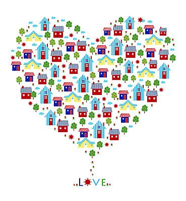 나무 식물 구름 문양 꽃 백그라운드 무늬 패턴 일러스트 주택 사랑 사람없음 태양 하트 하트백그라운드 국내일러스트 AI파일 자연요소 모양 감정 건물 파일형식 벡터