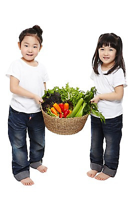 포토 JPG 스튜디오촬영 전신 라이프스타일 웰빙 여자 어린이라이프 어린이 음식 채소 맨발 자연 오이 파프리카 실내 건강 서기 미소 웃음 들기 누끼 사람 동양인 소녀 두명 앞모습 친구 농작물 바구니 소쿠리 환경 유치원 유치원생 한국인 반팔티셔츠 청바지 상추 친환경 유기농 채식 여자만 어린이만 소녀만 국내포토 교육 뷰포인트 티셔츠 농업 바지 관계 모션 발 표정 인종 내부 생활 생태계 파일형식