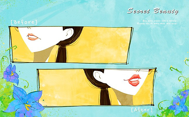 PSD 식물 우먼라이프 라이프스타일 여자 꽃 일러스트 한명 성인 라이프 신체부위 뷰티 희망 자신감 입 변화 성형수술 전 입술 전후 여자만 여자한명만 성인여자만 성인만 국내일러스트 1 감정 음식 컨셉 사람 생활 비교 수술 파일형식