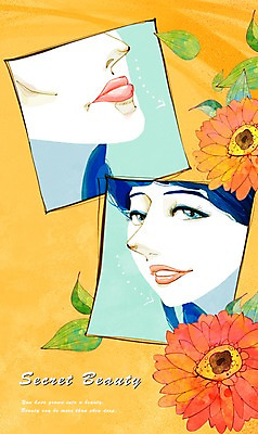 PSD 식물 우먼라이프 라이프스타일 여자 꽃 얼굴 일러스트 한명 사람 성인 라이프 신체부위 뷰티 희망 자신감 변화 성형수술 전 양악 양악수술 전후 여자만 여자한명만 성인여자만 성인만 국내일러스트 1 감정 음식 컨셉 생활 비교 수술 파일형식