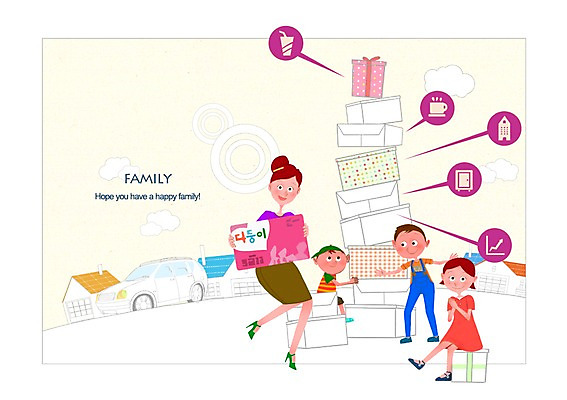 전신 PSD 구름 여자 남자 딸 아들 어린이 일러스트 가정 가족 자동차 엄마 주택 함께함 선물 미소 웃음 사람 소녀 소년 여러명 성인 건물 선물상자 상자 부모 세일 화목 자녀 다자녀 다자녀가족 국내일러스트 자연요소 건축물 육상교통 다수 컨셉 관계 표정 파일형식