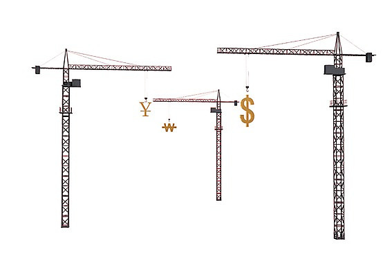 PSD 편집이미지 건축 사람없음 그래픽 금융 경제 3D소스 3D 달러 장비 원화 화폐기호 중장비 엔 입체 기중기 타워크레인 편집소스 편집3D 기호 돈 산업장비 화폐 디지털합성 파일형식