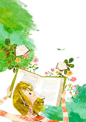 PSD 식물 여자 꽃 여유 어린이 잎 일러스트 나뭇잎 한명 미소 웃음 사람 소녀 상반신 책 독서 북페스티벌 여자만 여자한명만 어린이만 소녀만 소녀한명만 국내일러스트 1 감정 표정 축제 파일형식