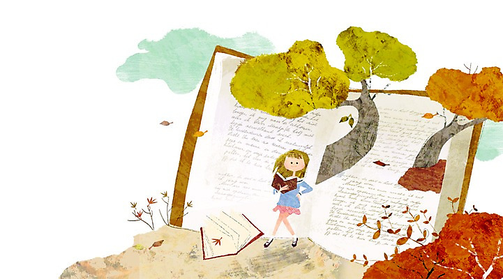 전신 PSD 나무 식물 구름 여자 여유 어린이 잎 일러스트 한명 서기 미소 웃음 사람 소녀 책 독서 북페스티벌 여자만 여자한명만 어린이만 소녀만 소녀한명만 국내일러스트 자연요소 1 감정 모션 표정 축제 파일형식