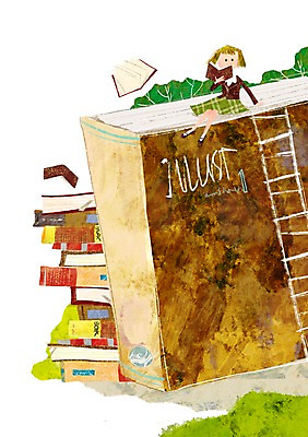 전신 PSD 식물 여자 여유 어린이 일러스트 사다리 한명 미소 웃음 사람 앉기 소녀 책 독서 풀 북페스티벌 여자만 여자한명만 어린이만 소녀만 소녀한명만 국내일러스트 1 감정 모션 표정 축제 도구 파일형식