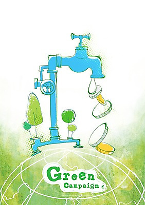 PSD 나무 식물 지구 캠페인 돈 일러스트 사람없음 자연보호 환경 그린캠페인 보호 환경보전 수도꼭지 에코 친환경 수도 수돗물 수도_상하수도 국내일러스트 컨셉 자연 물 재산 사회이슈 상하수도 파일형식
